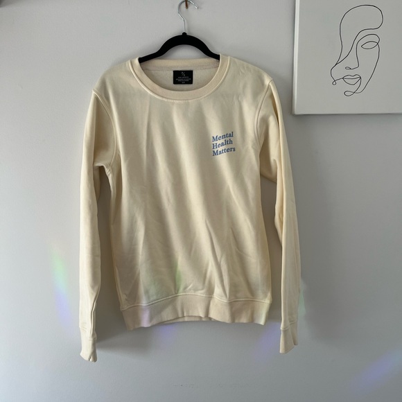Cream Coloured Crew Neck with Blue Text - Picture 2 of 3
